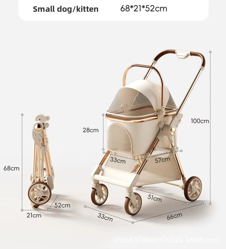 Lightweight Foldable Pet Hand Push Cart Separable Carrier Bag Silent Wheel Stroller For Puppy Kitten Daily Walking Vet Trip