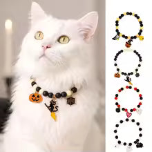 Halloween Cat Collar Pearl Necklace Cute Pumpkin Pet Jewelry Bell Pendant Kitten Costume Accessories Fashion Party Decoration