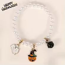 Halloween Cat Collar Pearl Necklace Cute Pumpkin Pet Jewelry Bell Pendant Kitten Costume Accessories Fashion Party Decoration