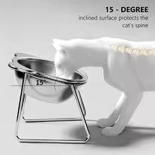 ‌304 Stainless Steel Raised Cat Bowl with 15° Elevated Design Tilted Neck Guard Healthy Feeding Shatterproof for Cats Puppies