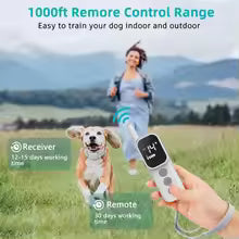 Remote Dog Training Collar Beep Vibration Dual Channel 1000ft IP67 Waterproof Rechargeable LCD Display Adjustable Pet Supplies