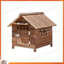 premium solid wood outdoor dog house rainproof sunscreen small medium large dogs UK Happy Furry
