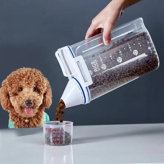 dog cat food pail plastic storage tank measuring cup moisture proof sealed jar UK Happy Furry