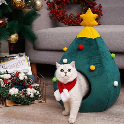 pet christmas tree cat bed mat kennel felt litter UK Happy Furry