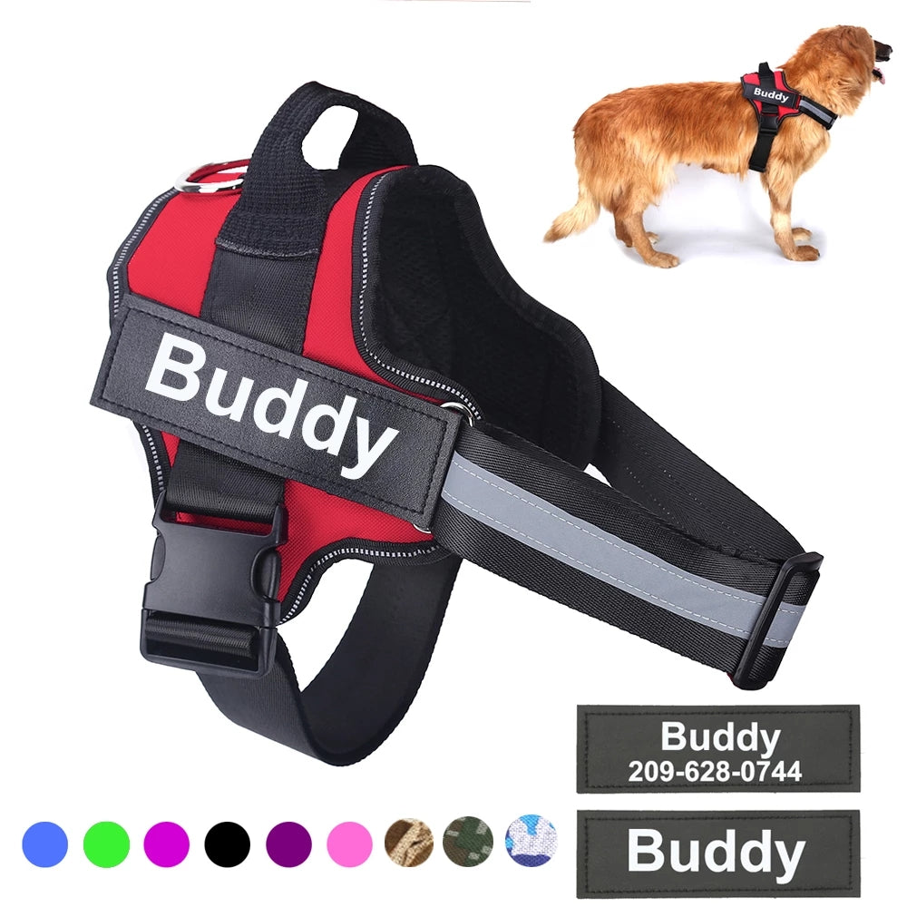 personalised no pull reflective dog harness custom patch adjustable vest UK Happy Furry