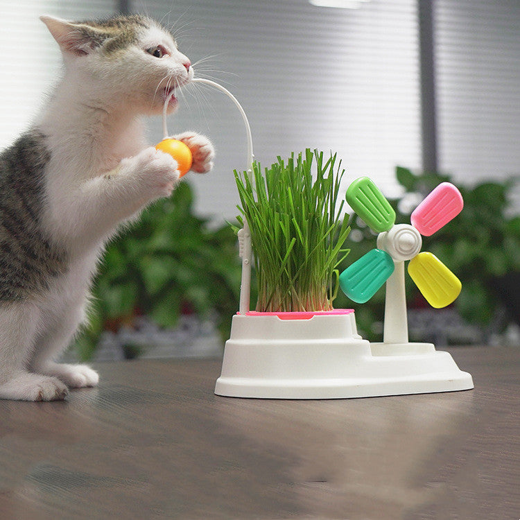 windmill funny cat stick toy desktop grass box UK Happy Furry