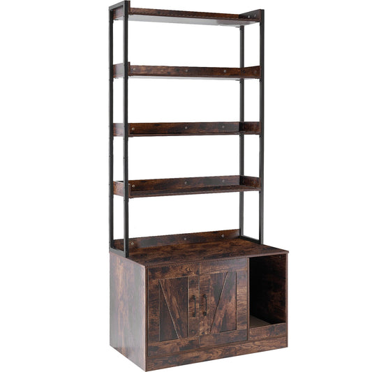 cat litter box enclosure hidden furniture 4 shelves wooden washroom dark brown UK Happy Furry