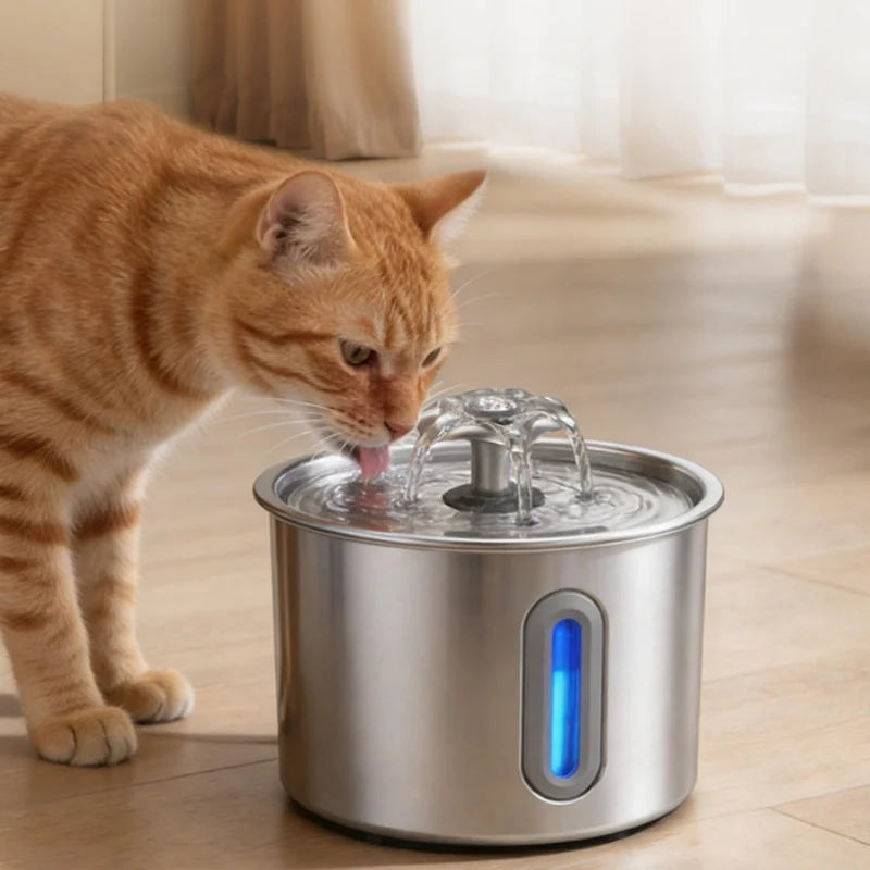 2.2L Stainless Steel Pet Water Dispenser with Dual Outlet Mode and Flower Outlet Design Makes Pets Enjoy Drinking Water More