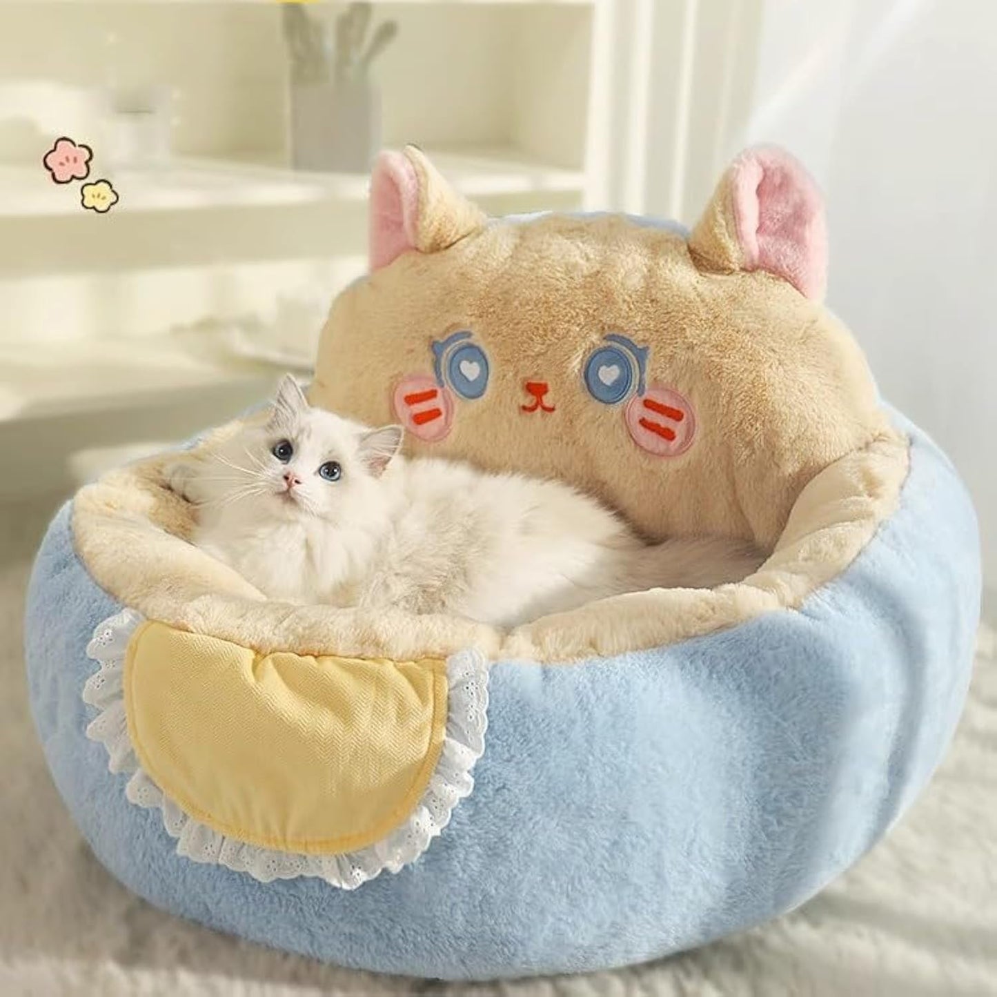 cute cat dog bed tent cave removable washable calming fluffy plush puppy UK Happy Furry
