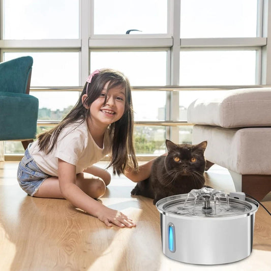 2.2L Stainless Steel Pet Water Dispenser with Dual Outlet Mode and Flower Outlet Design Makes Pets Enjoy Drinking Water More