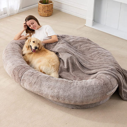 large human short plush dog bed oversized UK Happy Furry