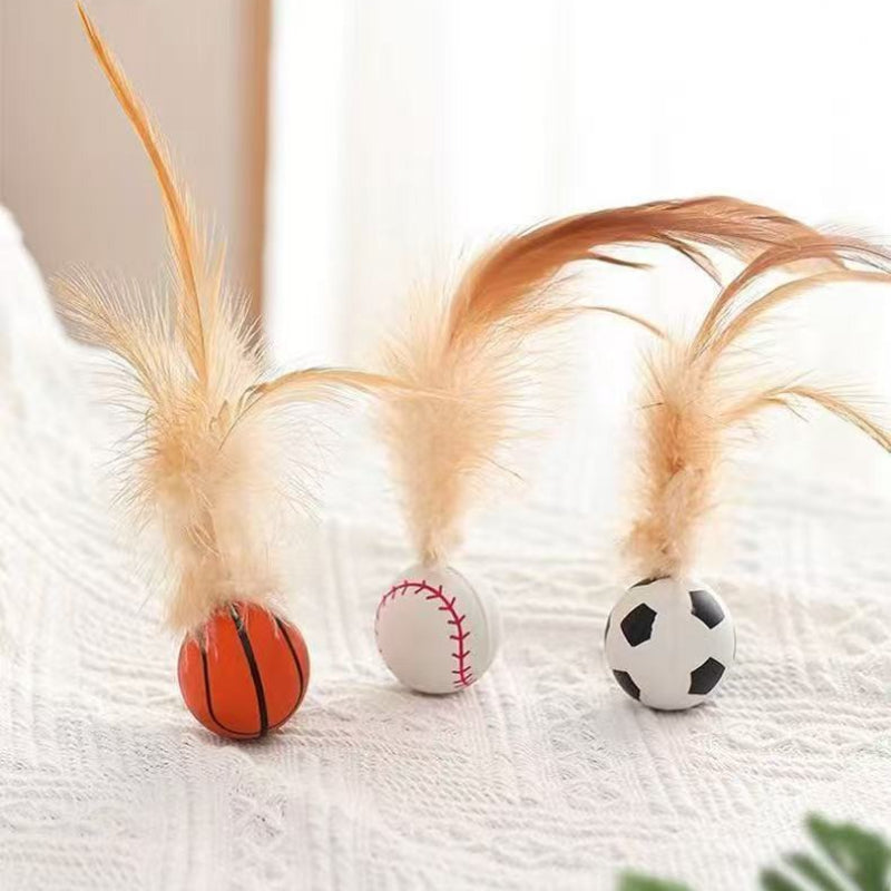 self entertainment feather bouncy balls cat dog interactive toy pet supplies UK Happy Furry