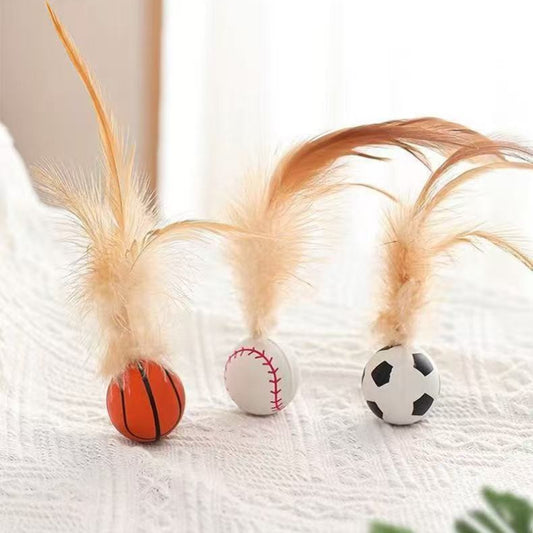 self entertainment feather bouncy balls cat dog interactive toy pet supplies UK Happy Furry
