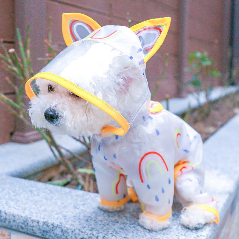 transparent waterproof rainbow dog raincoat clear pet jacket UK Happy Furry