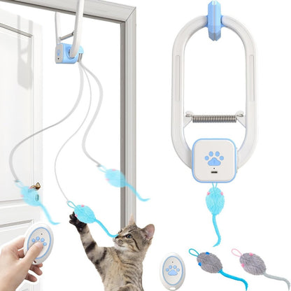 rechargeable electric cat teaser remote interactive door clip toy UK Happy Furry