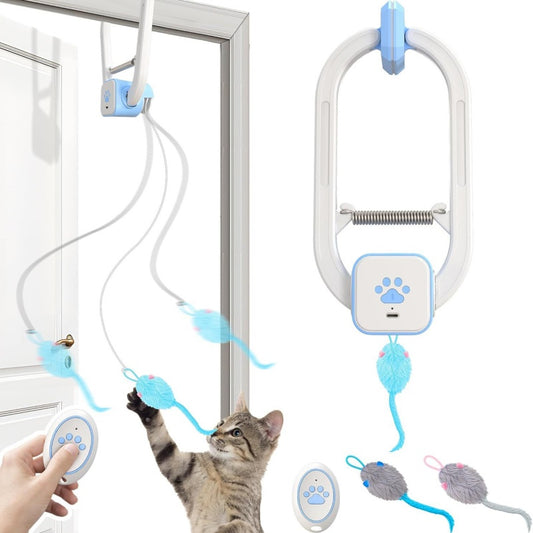 rechargeable electric cat teaser remote interactive door clip toy UK Happy Furry