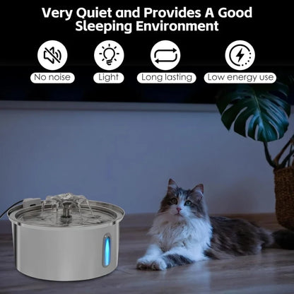 2.2L Stainless Steel Pet Water Dispenser with Dual Outlet Mode and Flower Outlet Design Makes Pets Enjoy Drinking Water More