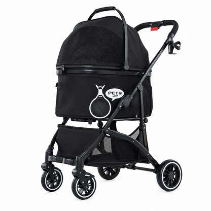 Detachable basket pet stroller product photograph.