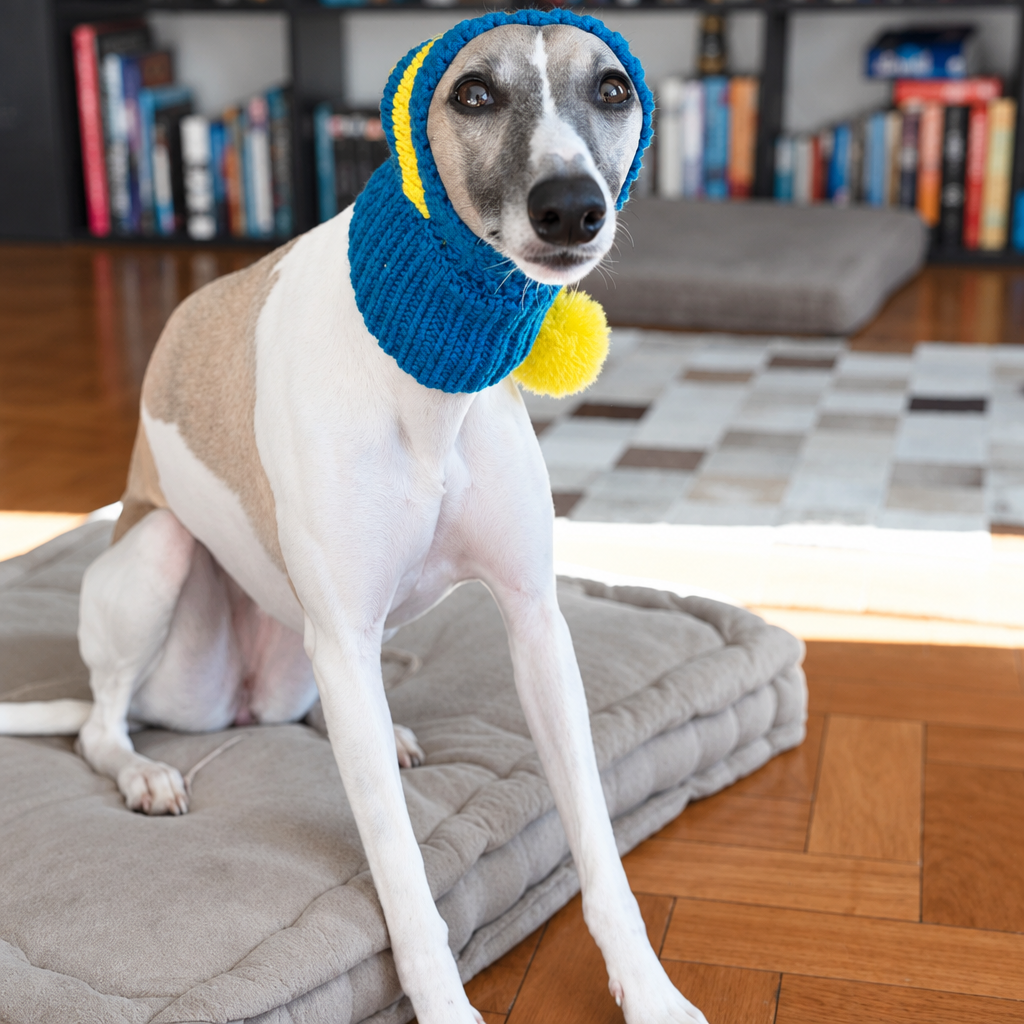 Italian Greyhound winter hat in knitted stripes, Happy Furry UK
