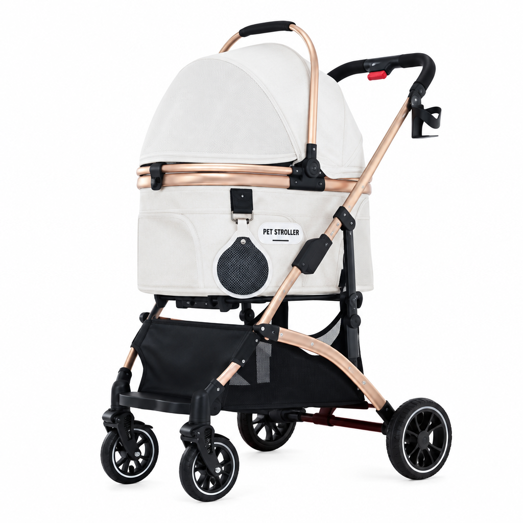 Detachable basket pet stroller product view, enhanced for Happy Furry UK.