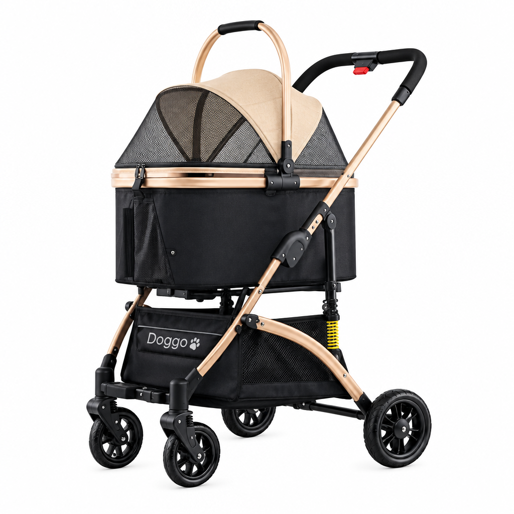 Pet stroller with detachable carrier basket for Happy Furry UK.