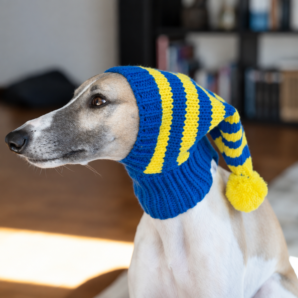 Warm striped knitted pet hat for Whippets, Happy Furry UK
