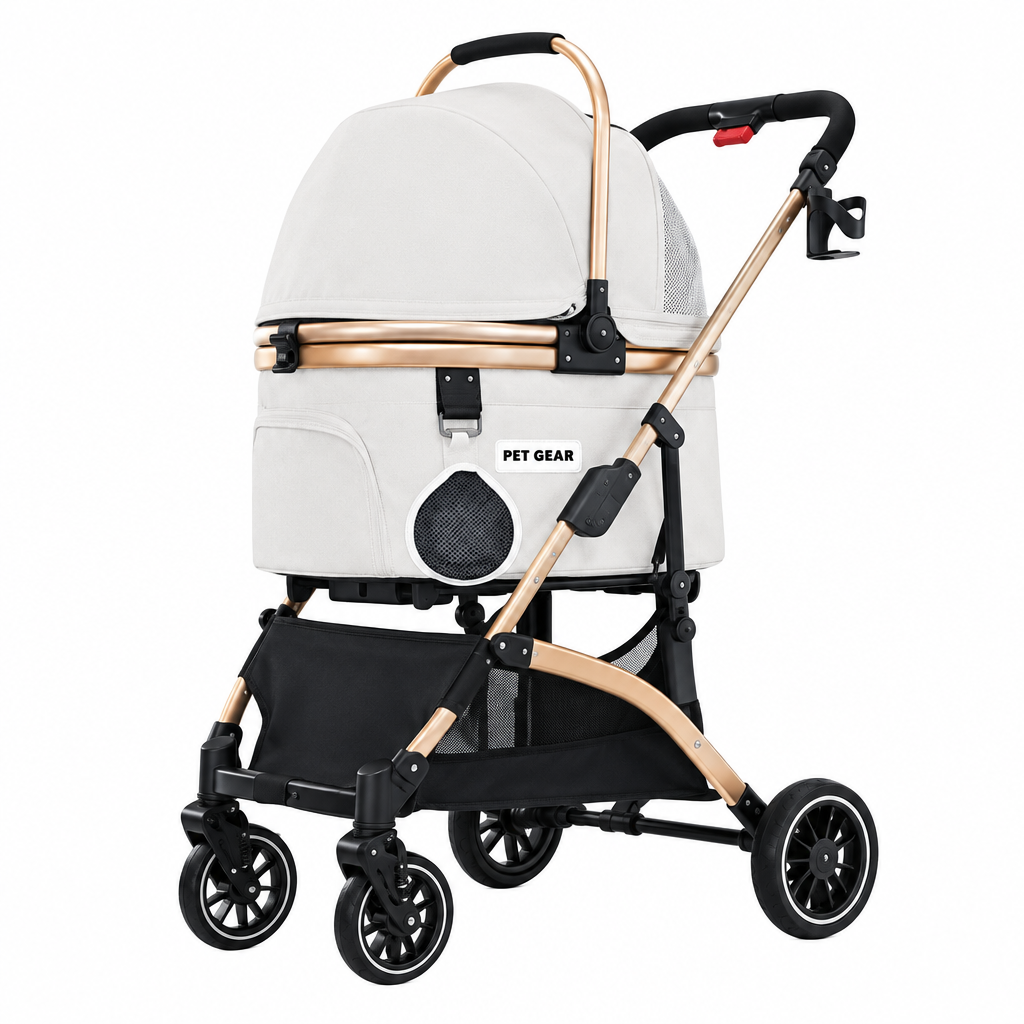 Detachable basket pet stroller from another product angle.
