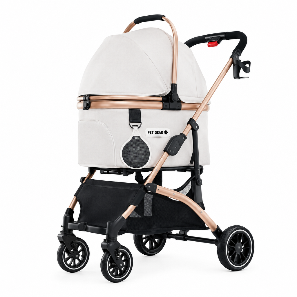 Detachable basket stroller for pets, product photo for Happy Furry UK.