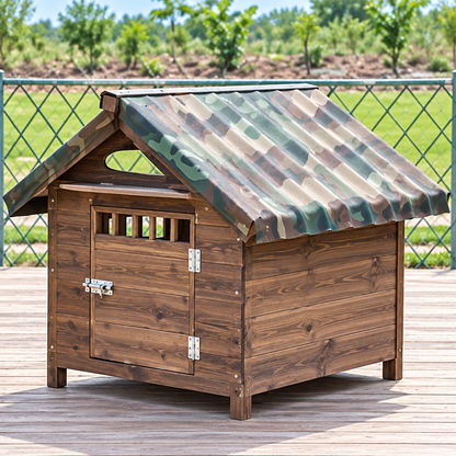 rainproof sunscreen solid wood outdoor dog house kennel small medium large UK Happy Furry