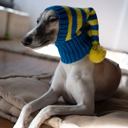whippet Italian greyhound striped knitted winter pet hat warm UK Happy Furry