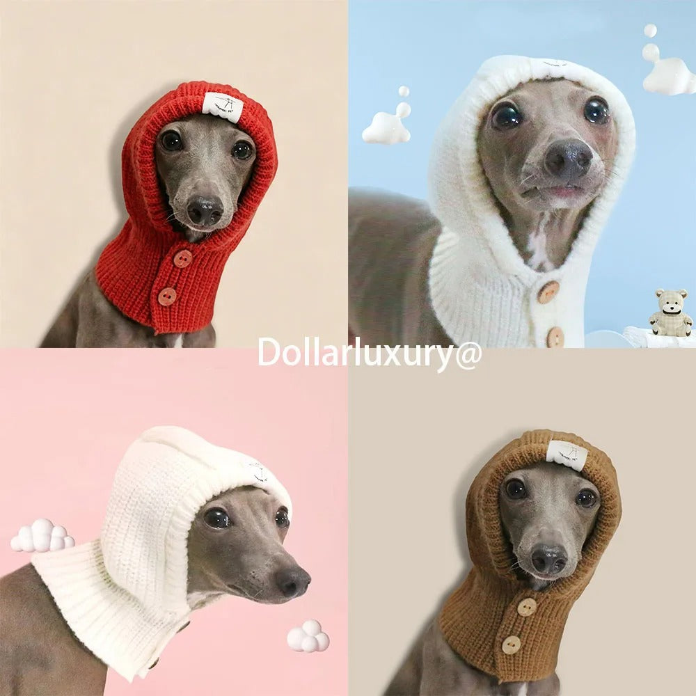 Soft Knit Dog Balaclava Hat Warm Turtleneck Hood Scarf for Italian Greyhound Whippet Windproof Pet Winter Neck Warmer