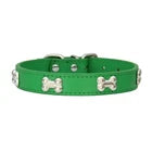 Durable Leather Dog Collar with Bone Charm Pet Puppy Cat Collar for Small Large   | FREE SHIPPIG