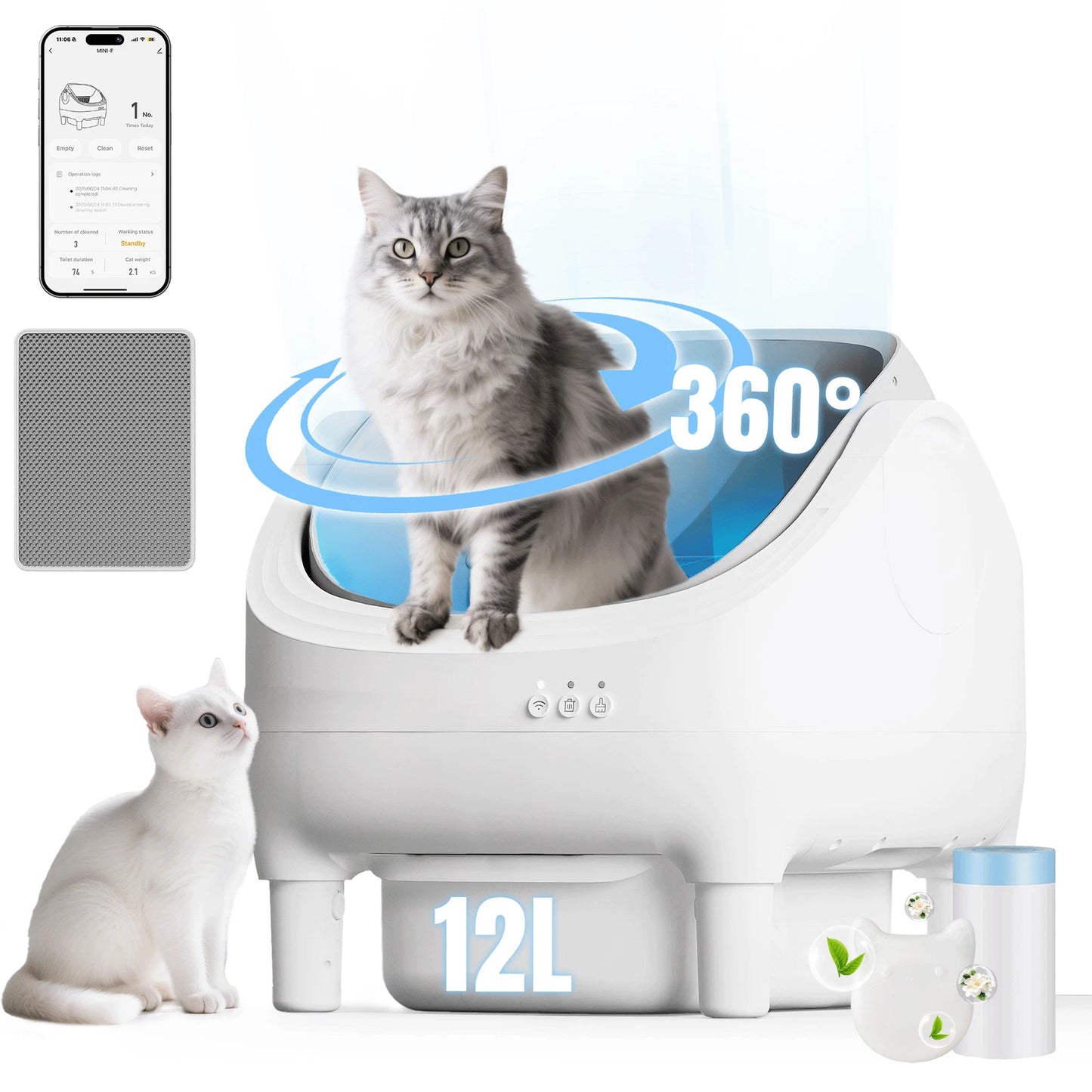 90L extra large smart self cleaning cat litter tray app control UK Happy Furry