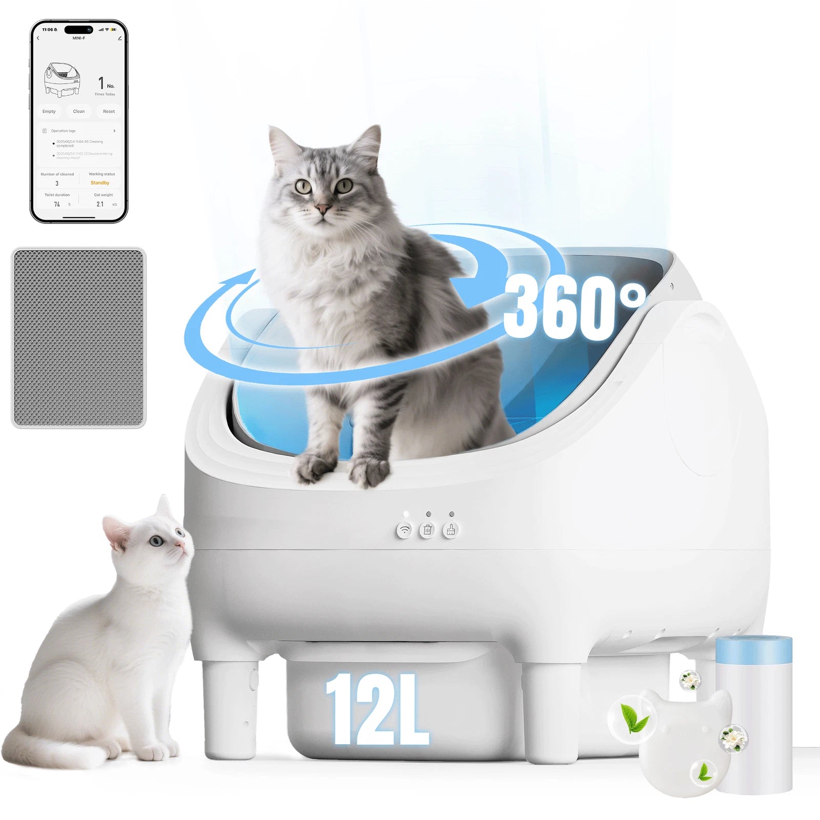90L extra large smart self cleaning cat litter tray app control UK Happy Furry