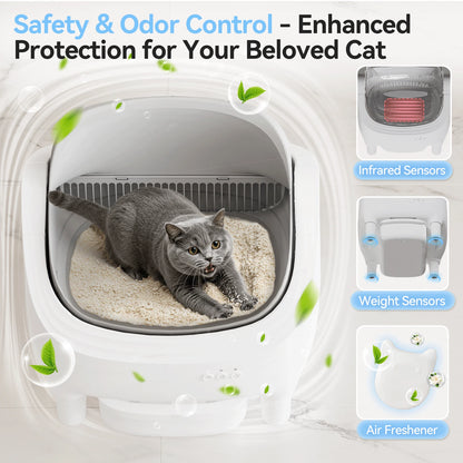 Self Cleaning Automatic Cat Litter Tray, 90L Extra Large Smart, with App Control