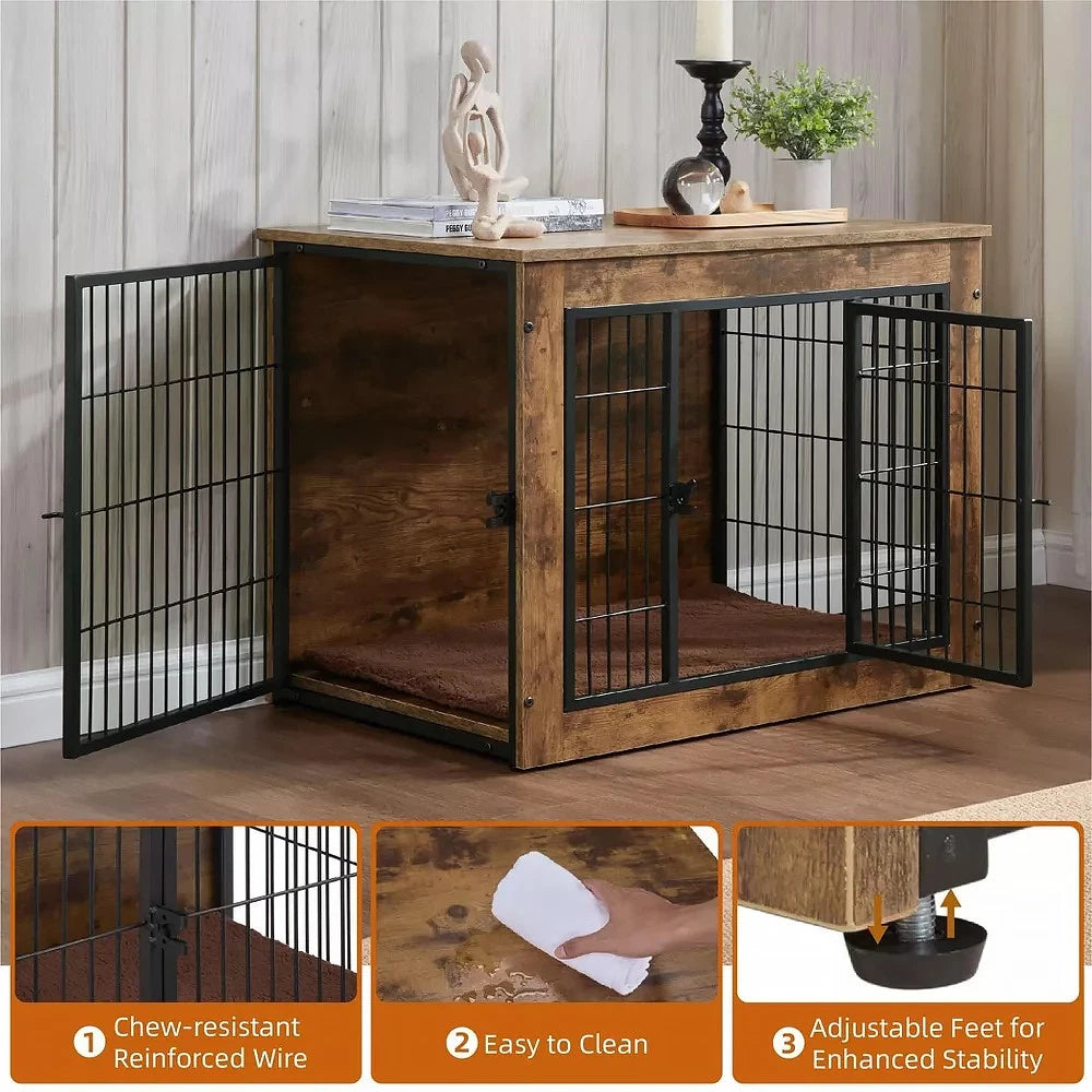 Furniture Style Dog Crate, Puppy Cage End Table, Pet Kennel Sheltering w/ 2Doors