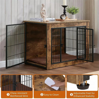 Furniture Style Dog Crate, Puppy Cage End Table, Pet Kennel Sheltering w/ 2Doors