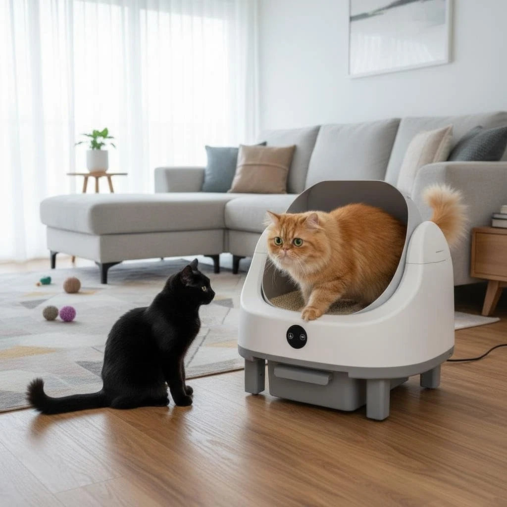 automatic self cleaning cat litter box app control multiple cats UK Happy Furry