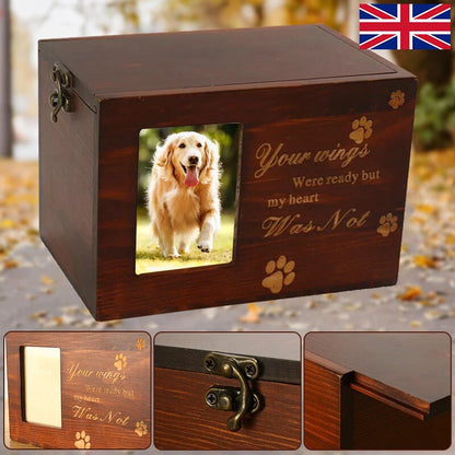 Wooden Pet Memorial Urn for Ashes with Photo Frame-Cat or Dog Memory Box UK