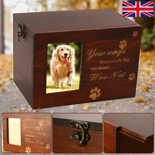 wooden pet memorial urn ashes photo frame cat dog memory box UK Happy Furry
