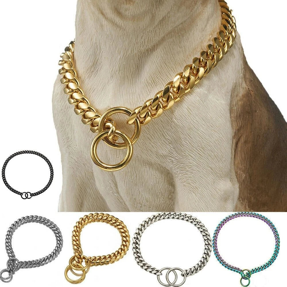 dog golden Cuban chain collar encryption ring pet necklace UK Happy Furry