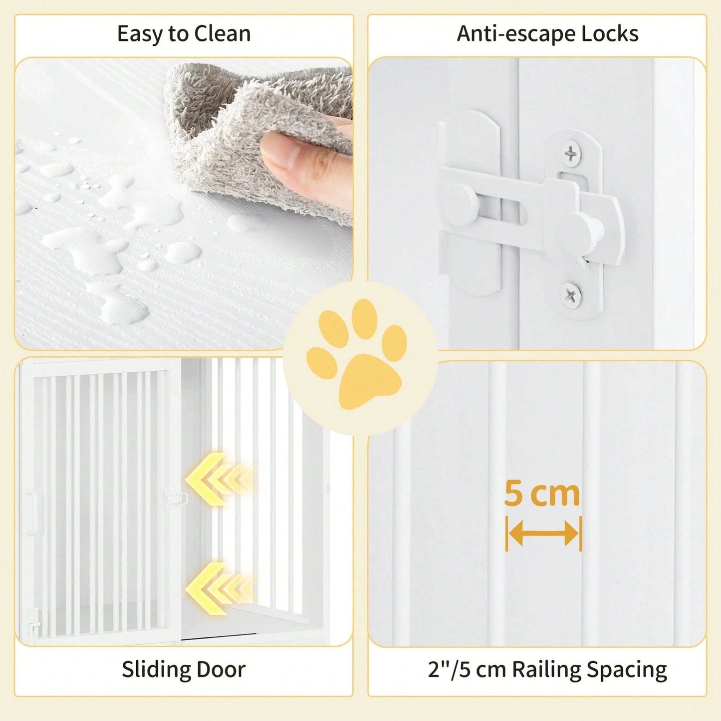 White Dog Crate Furniture with Barn Door End Table Small Dogs 69cm
