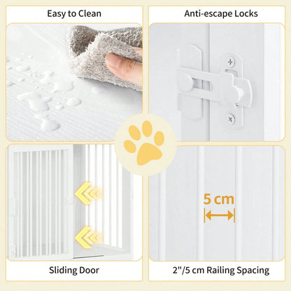 White Dog Crate Furniture with Barn Door End Table Small Dogs 69cm