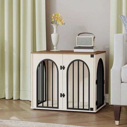 Wooden Dog Crate Furniture Arched Door Small Dogs White Brown 68cm