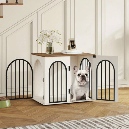 Wooden Dog Crate Furniture Arched Door Small Dogs White Brown 68cm