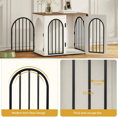 Wooden Dog Crate Furniture Arched Door Small Dogs White Brown 68cm