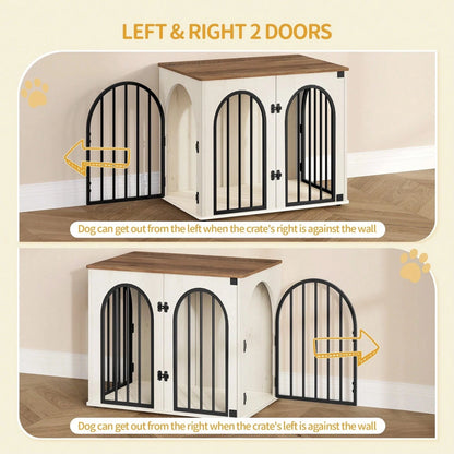 Wooden Dog Crate Furniture Arched Door Small Dogs White Brown 68cm