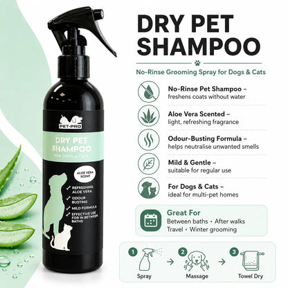 Dry Pet Shampoo For Dogs & Cats Aloe Vera Scent 250ml Soothing Mild Formula   | FREE SHIPPING